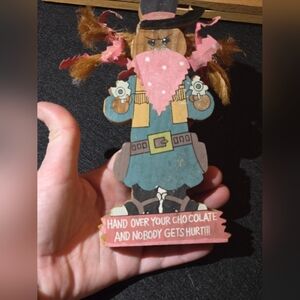 Wooden Western Girl Figurine with Pink Bandana. VINTAGE.